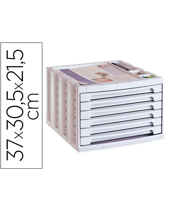 Fichero cajones de sobremesa archivo 2000 305x370x215 mm bandeja organizadora superior 6 cajones gris opaco