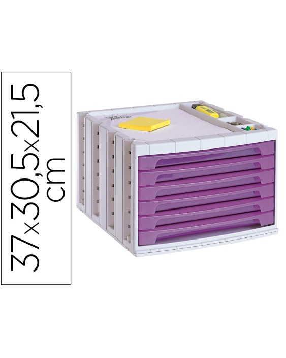 Fichero cajones de sobremesa archivo 2000 305x370x215 mm bandeja organizadora superior 6 cajones violeta translucido