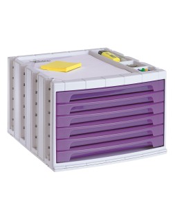 Fichero cajones de sobremesa archivo 2000 305x370x215 mm bandeja organizadora superior 6 cajones violeta translucido