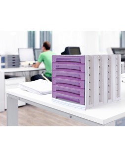 Fichero cajones de sobremesa archivo 2000 305x370x215 mm bandeja organizadora superior 6 cajones violeta translucido