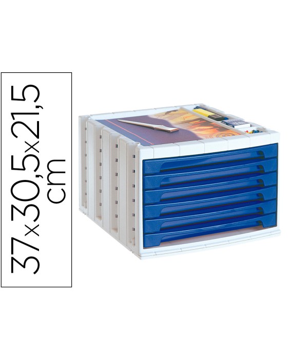 Fichero cajones de sobremesa archivo 2000 305x370x215 mm bandeja organizadora superior 5 cajones azul opaco