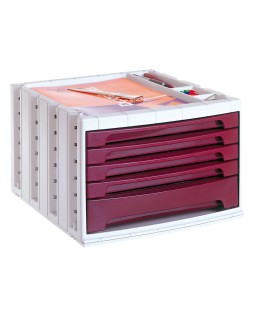 Fichero cajones de sobremesa archivo 2000 305x370x215 mm bandeja organizadora superior 5 cajones burdeos opaco