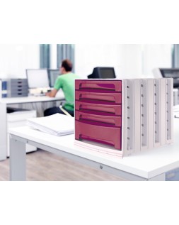 Fichero cajones de sobremesa archivo 2000 305x370x215 mm bandeja organizadora superior 5 cajones burdeos opaco