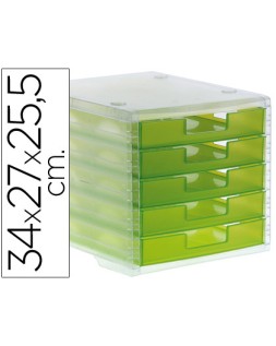 Fichero cajones de sobremesa archivo 2000 340x270x260 mm apilables 5 cajones verde kiwi translucido