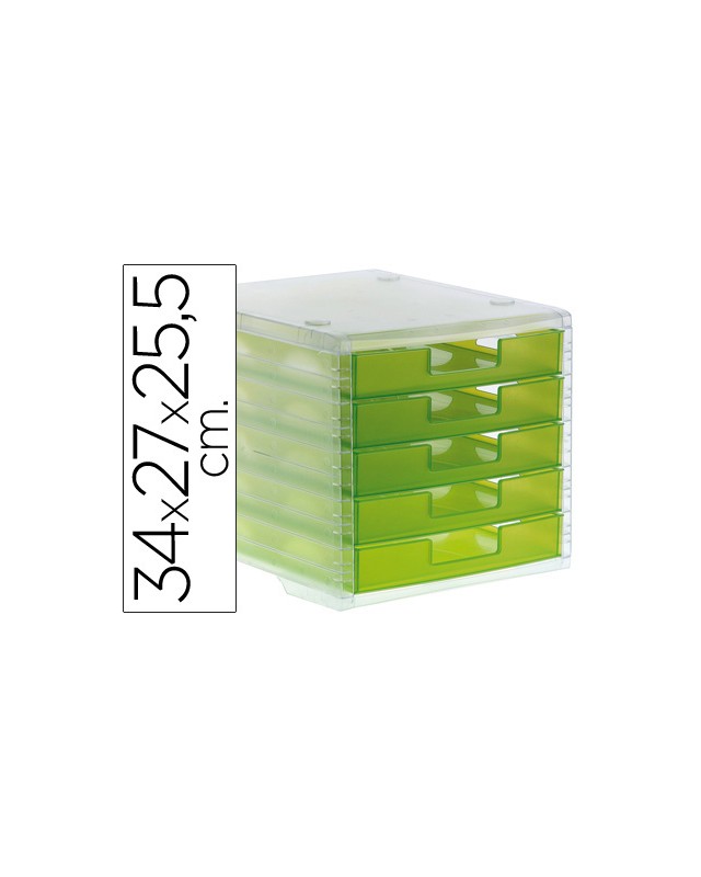 Fichero cajones de sobremesa archivo 2000 340x270x260 mm apilables 5 cajones verde kiwi translucido