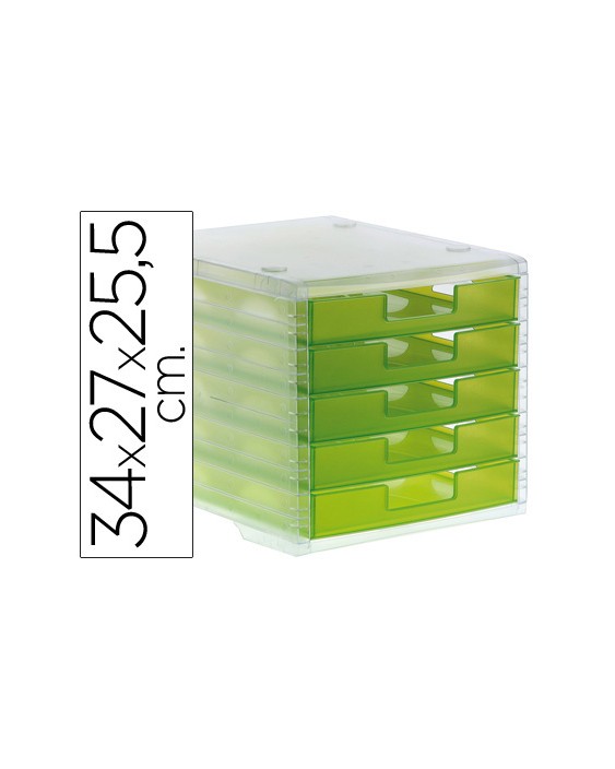 Fichero cajones de sobremesa archivo 2000 340x270x260 mm apilables 5 cajones verde kiwi translucido