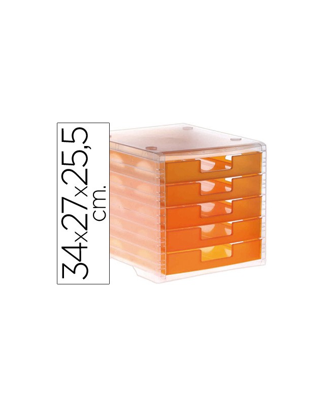 Fichero cajones de sobremesa archivo 2000 340x270x260 mm apilables 5 cajones naranja mandarina translucido