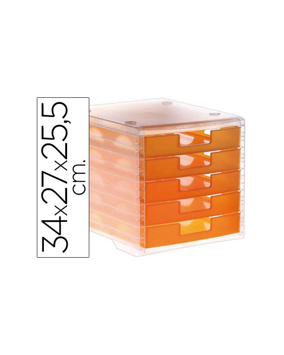 Fichero cajones de sobremesa archivo 2000 340x270x260 mm apilables 5 cajones naranja mandarina translucido
