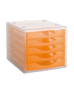 Fichero cajones de sobremesa archivo 2000 340x270x260 mm apilables 5 cajones naranja mandarina translucido