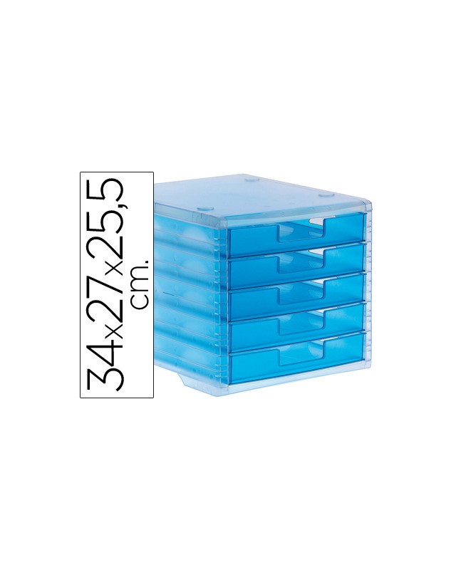 Fichero cajones de sobremesa archivo 2000 340x270x260 mm apilables 5 cajones azul mar translucido
