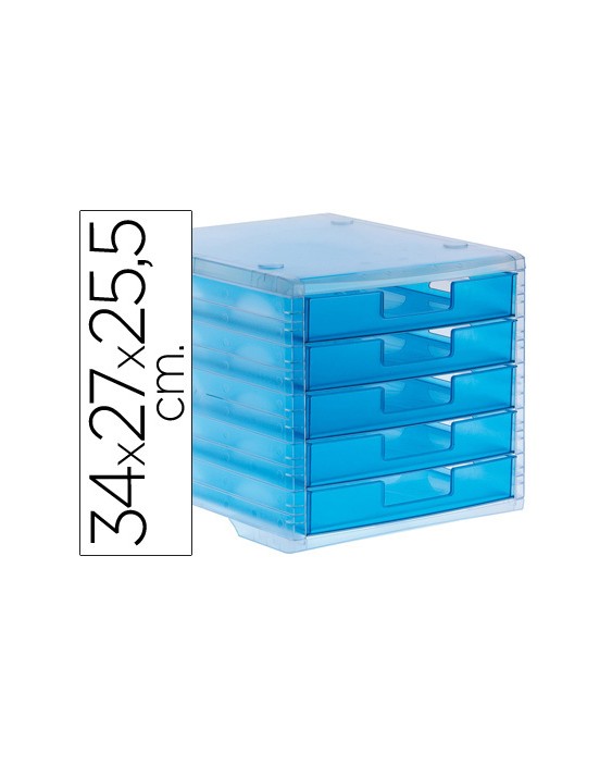 Fichero cajones de sobremesa archivo 2000 340x270x260 mm apilables 5 cajones azul mar translucido