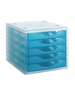 Fichero cajones de sobremesa archivo 2000 340x270x260 mm apilables 5 cajones azul mar translucido