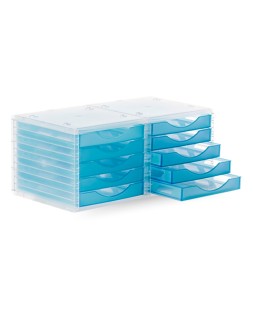 Fichero cajones de sobremesa archivo 2000 340x270x260 mm apilables 5 cajones azul mar translucido