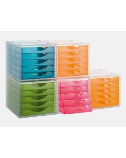Fichero cajones de sobremesa archivo 2000 340x270x260 mm apilables 5 cajones azul mar translucido