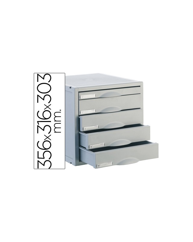 Fichero cajones de sobremesa archisystem 356x316x303 mm 5 cajones color gris 4 de 52mm y 1 de 22mm