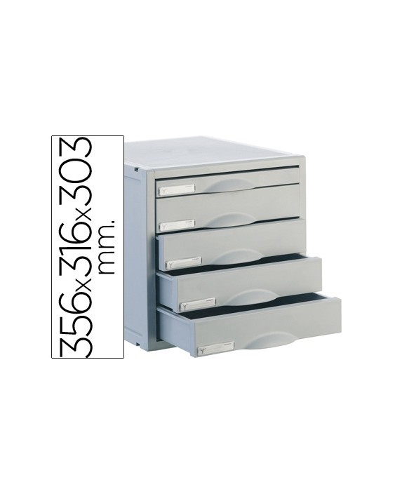 Fichero cajones de sobremesa archisystem 356x316x303 mm 5 cajones color gris 4 de 52mm y 1 de 22mm