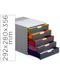 Fichero cajones de sobremesa durable varicolor apilables 5 cajones plastico 292x280x356 mm