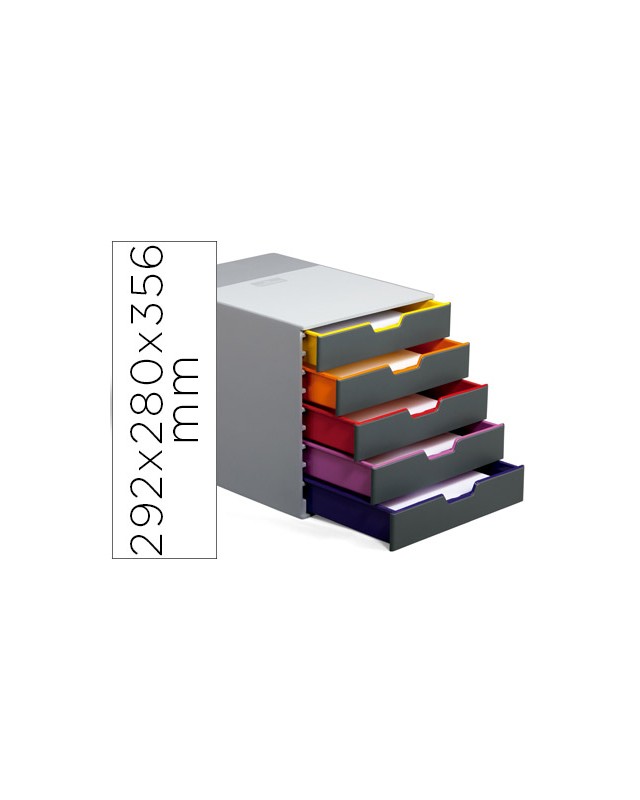 Fichero cajones de sobremesa durable varicolor apilables 5 cajones plastico 292x280x356 mm