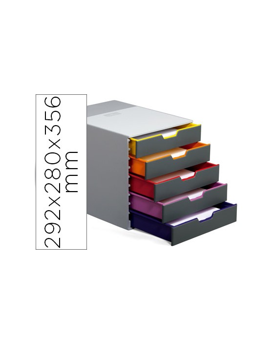 Fichero cajones de sobremesa durable varicolor apilables 5 cajones plastico 292x280x356 mm