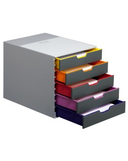 Fichero cajones de sobremesa durable varicolor apilables 5 cajones plastico 292x280x356 mm