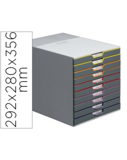 Fichero cajones de sobremesa durable varicolor apilables 10 cajones plastico 292x280x356 mm