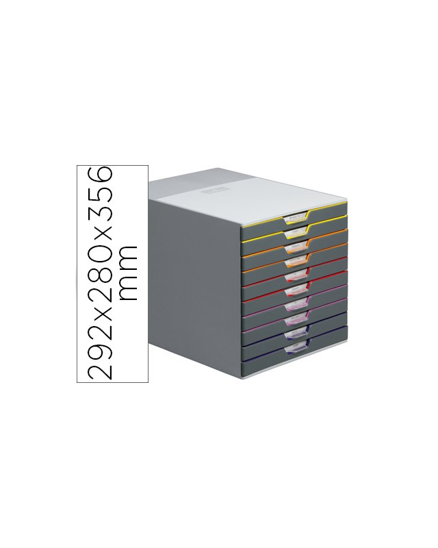 Fichero cajones de sobremesa durable varicolor apilables 10 cajones plastico 292x280x356 mm