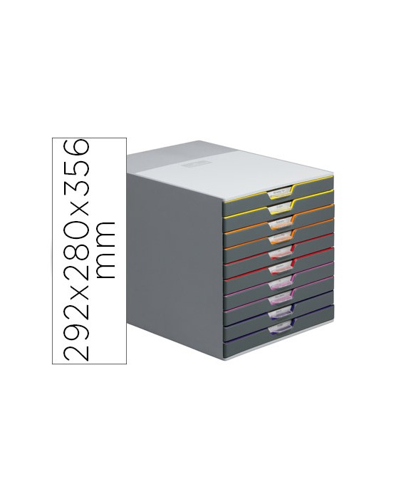 Fichero cajones de sobremesa durable varicolor apilables 10 cajones plastico 292x280x356 mm