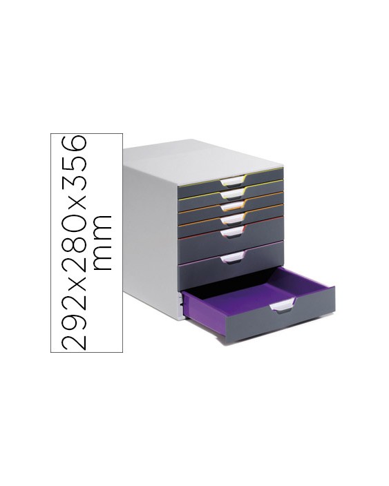 Fichero cajones de sobremesa durable varicolor apilables 7 cajones plastico 292x280x356 mm