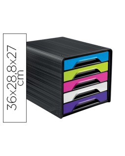 Fichero cajones de sobremesa cep 5 cajones negro/multicolor flashy 360x288x270 mm