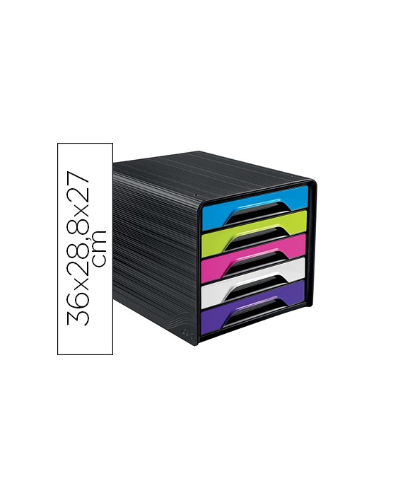 Fichero cajones de sobremesa cep 5 cajones negro/multicolor flashy 360x288x270 mm