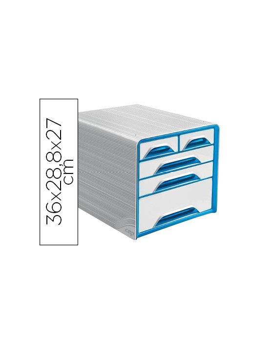 Fichero cajones de sobremesa cep 5 cajones mixtos blanco/azul 360x288x270 mm