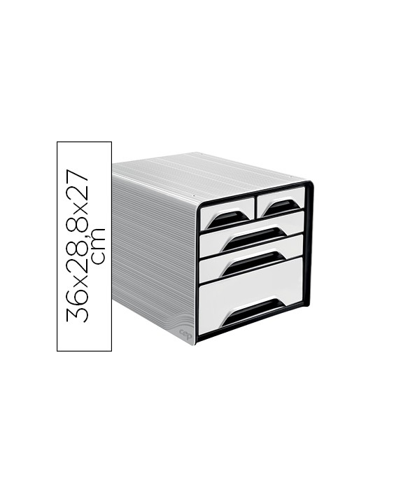 Fichero cajones de sobremesa cep 5 cajones mixtos blanco/negro 360x288x270 mm