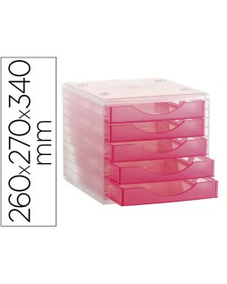 Fichero cajones de sobremesa archivo 2000 apilable 5 cajones fucsia translucido 260x270x340 mm