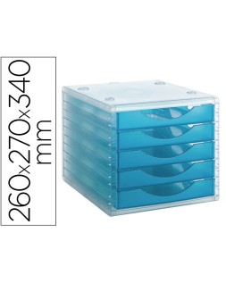 Fichero cajones de sobremesa archivo 2000 apilable 5 cajones lagoon translucido 260x270x340 mm