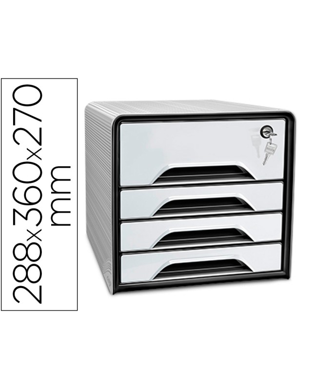 Fichero cajones de sobremesa cep smoove secure con cerradura 4 cajones color blanco/negro 288x360x270 mm