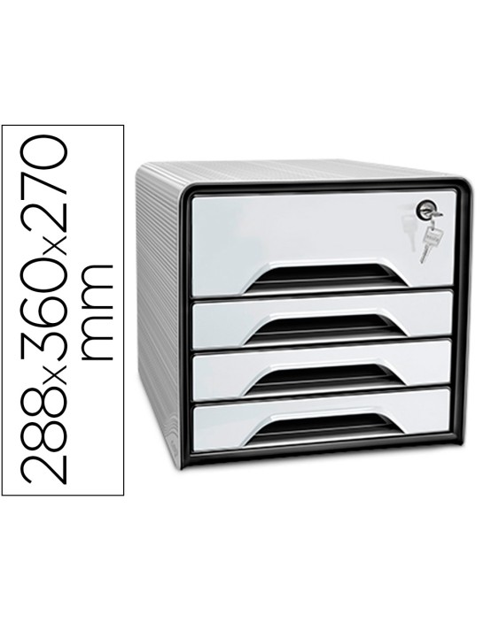 Fichero cajones de sobremesa cep smoove secure con cerradura 4 cajones color blanco/negro 288x360x270 mm