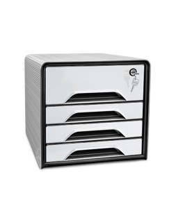 Fichero cajones de sobremesa cep smoove secure con cerradura 4 cajones color blanco/negro 288x360x270 mm