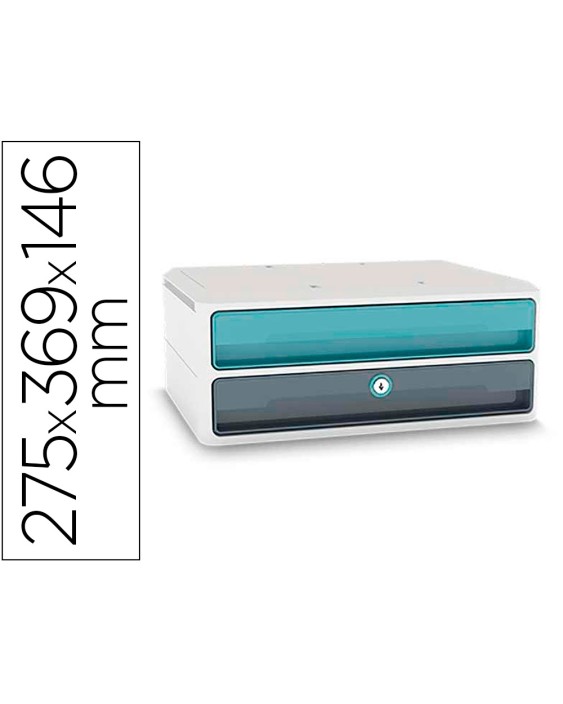 Fichero cajones de sobremesa cep moov up reciclado 80% con cerradura 2 cajones color azul/gris 275x369x146 mm