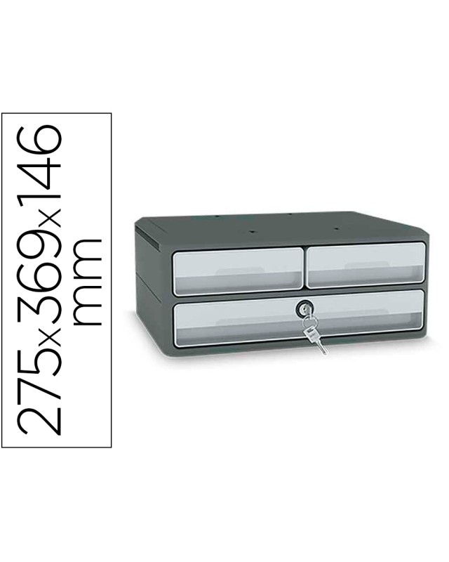 Fichero cajones de sobremesa cep moov up reciclado 80% con cerradura reciclado 80% 3 cajones color gris