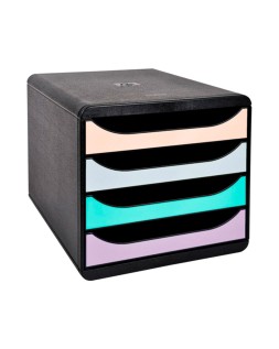 Fichero cajones sobremesa exacompta big-box aquarel negro 4 cajones colores pastel glossy