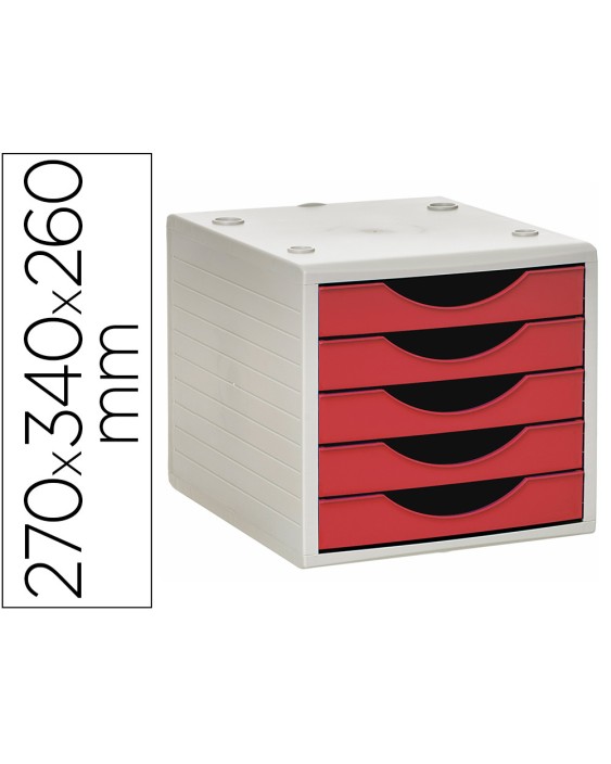Fichero cajones de sobremesa archivo 2000 5 cajones color rojo opaco 270x340x260 mm