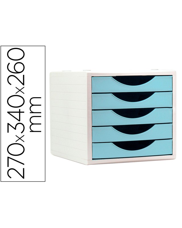 Fichero cajones de sobremesa archivo 2000 5 cajones color azul pastel 270x340x260 mm