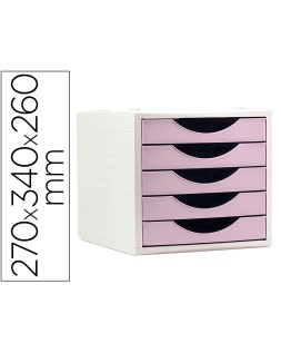 Fichero cajones de sobremesa archivo 2000 5 cajones color rosa pastel 270x340x260 mm