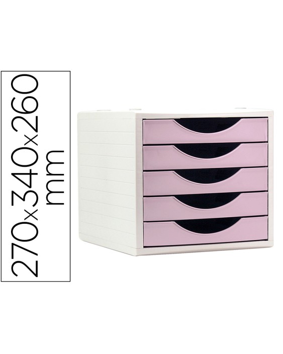 Fichero cajones de sobremesa archivo 2000 5 cajones color rosa pastel 270x340x260 mm