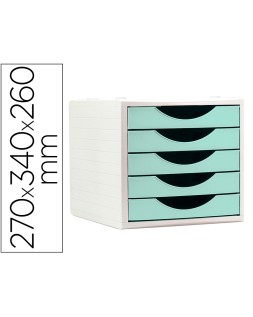 Fichero cajones de sobremesa archivo 2000 5 cajones color verde pastel 270x340x260 mm