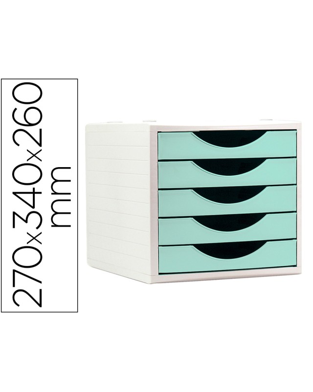 Fichero cajones de sobremesa archivo 2000 5 cajones color verde pastel 270x340x260 mm
