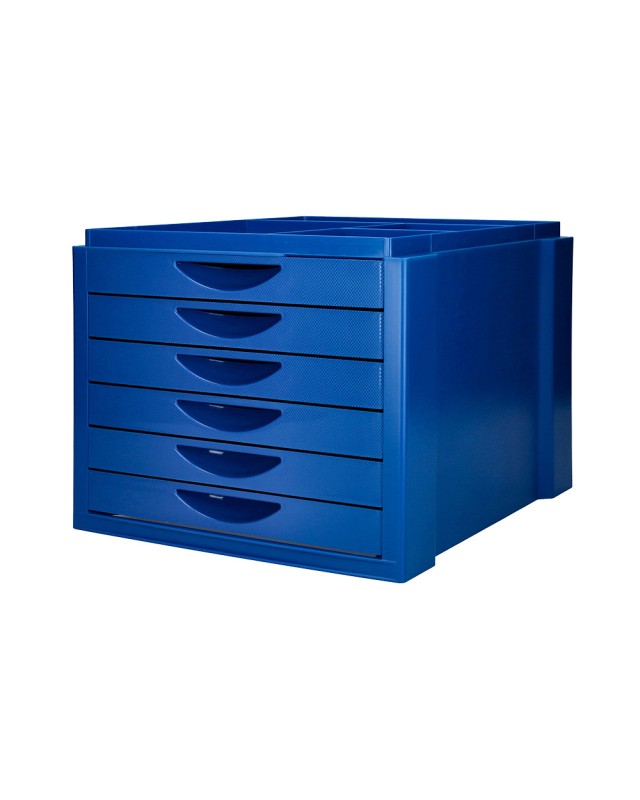 Fichero cajones de sobremesa q-connect bandeja organizadora superior 6 cajones color azul opaco