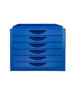 Fichero cajones de sobremesa q-connect bandeja organizadora superior 6 cajones color azul opaco