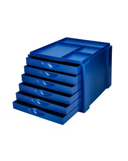 Fichero cajones de sobremesa q-connect bandeja organizadora superior 6 cajones color azul opaco