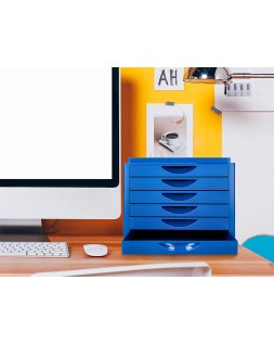 Fichero cajones de sobremesa q-connect bandeja organizadora superior 6 cajones color azul opaco